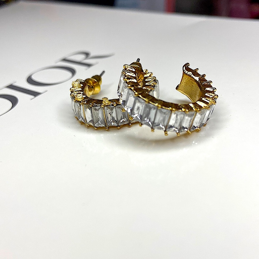 Rhinestone gold hoops